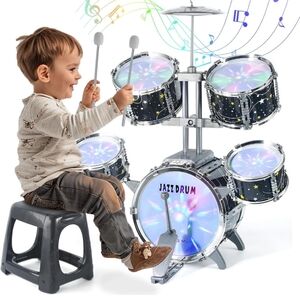 Kids Toy Set - Black and Silver Jazz Drum Musical Play Set